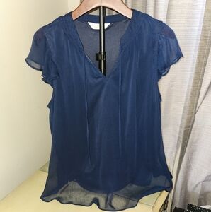 LC Lauren Conrad Navy Blue Sheer Blouse